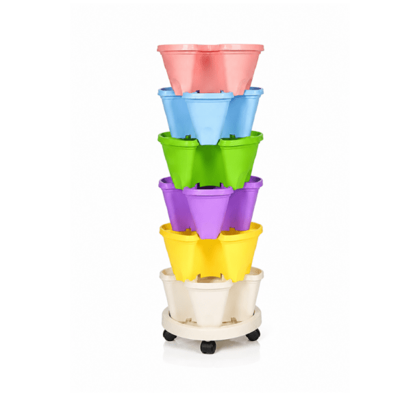 6 Tier Multi-Colour Vertical Stackable Planter Tower with Wheels
