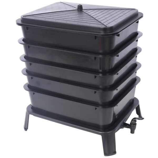 50L 5-Tray Worm Composting Bin - Indoor & Outdoor Vermicomposter Kit Black