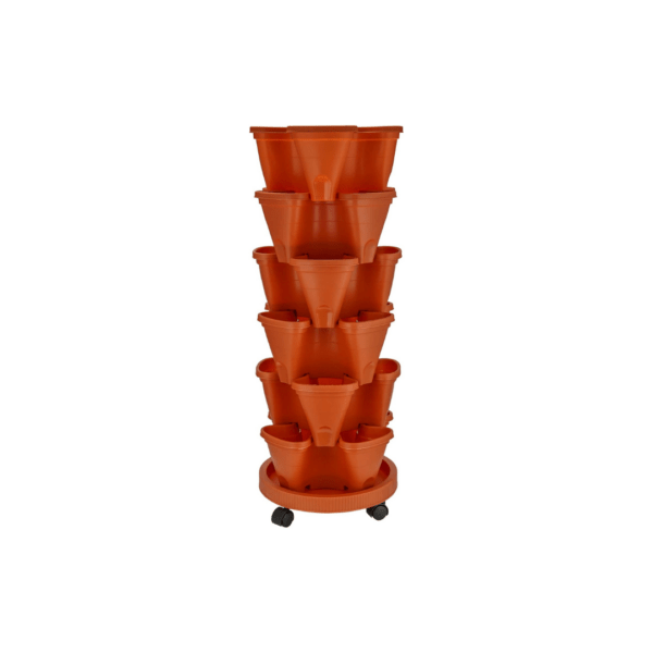 6 Tier Vertical Stackable Garden Planter on Wheels Terracota